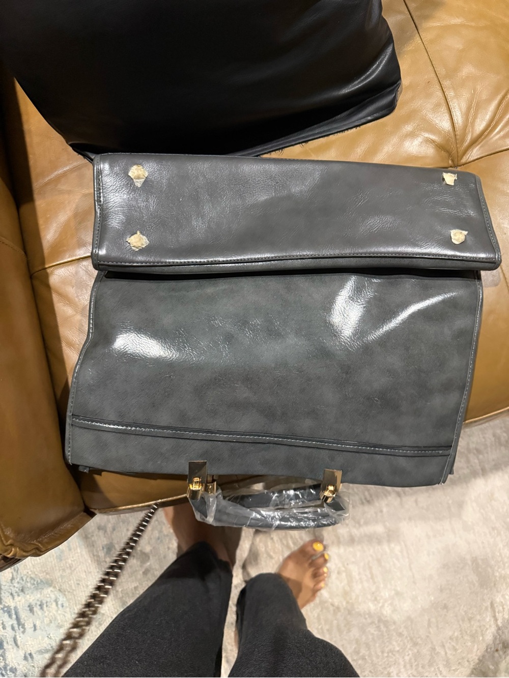 Dup F Grey with Black Leather Roma Logo Tote with Gold Hardware - Picture 3 of 4